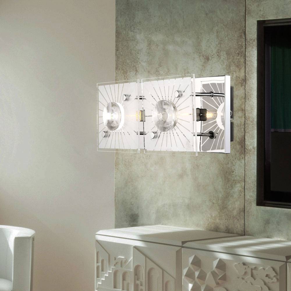 Wandleuchte Kristalle Kristallleuchte Wand Modern Wandlampe Glas Chrom, satiniert, 2-Flammig G9 Fassung, LxBxH 24x11x10 cm