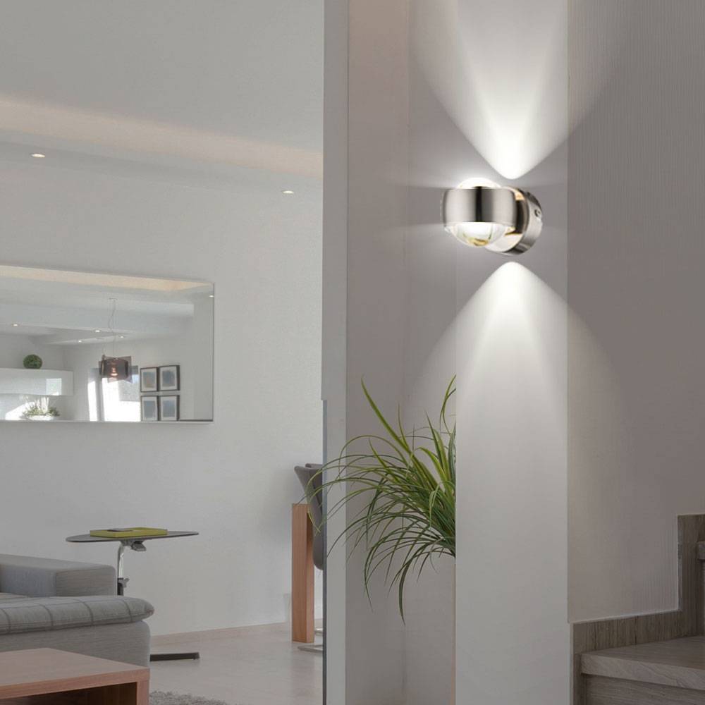Wandlampe Wandleuchte Spotlampe Flurleuchte Schlafzimmerlampe Leuchte, Auf- und Abwärtsbeleuchtung 2 Flammig, Glas Nickel matt, 2x LED 3W 320Lm
