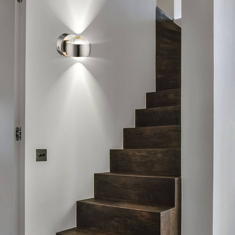 Wandlampe Wandleuchte Spotlampe Flurleuchte Schlafzimmerlampe Leuchte, Auf- und Abwärtsbeleuchtung 2 Flammig, Glas Nickel matt, 2x LED 3W 320Lm