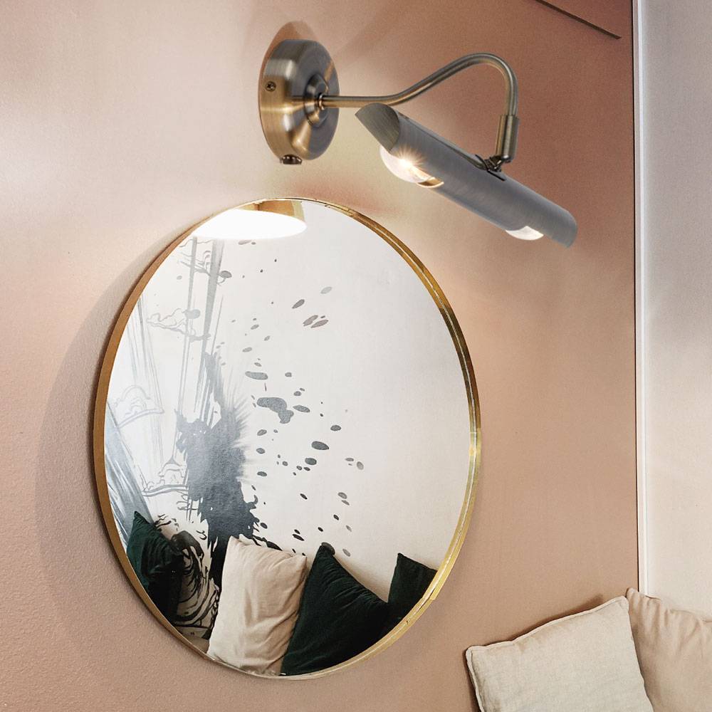 Wandlampe Messing Wandleuchte Innen beweglich Schlafzimmer Lampe Wand Bilderleuchte zum verstellen, Metall Messing, 2x E14, LxT 36x21cm
