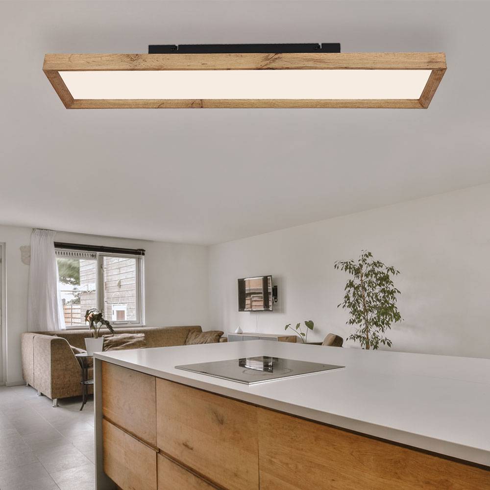 Deckenleuchte Deckenlampe Wohnzimmerleuchte Holzleuchte Lampe Schlafzimmer, CCT Farbfixierung, Holzoptik Landhaus weiß, 1x LED 24W 1500Lm