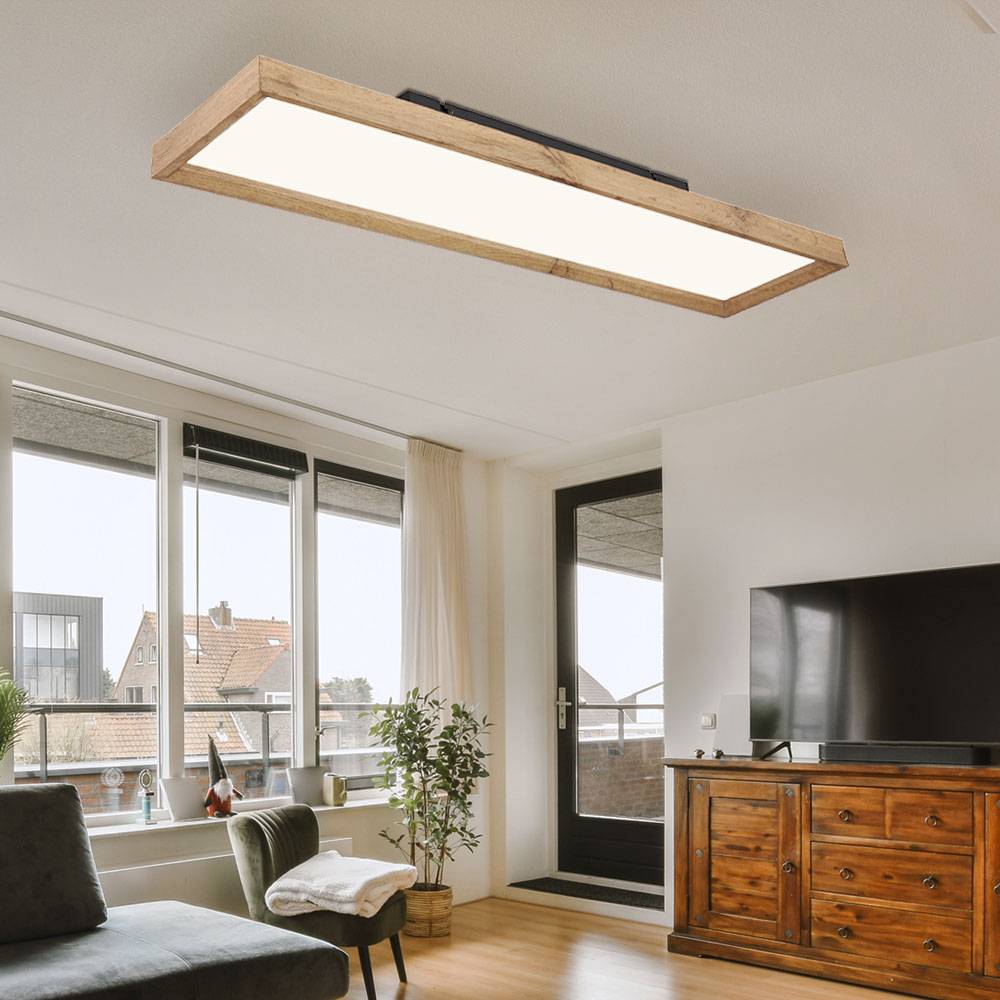 Deckenleuchte Deckenlampe Wohnzimmerleuchte Holzleuchte Lampe Schlafzimmer, CCT Farbfixierung, Holzoptik Landhaus weiß, 1x LED 24W 1500Lm