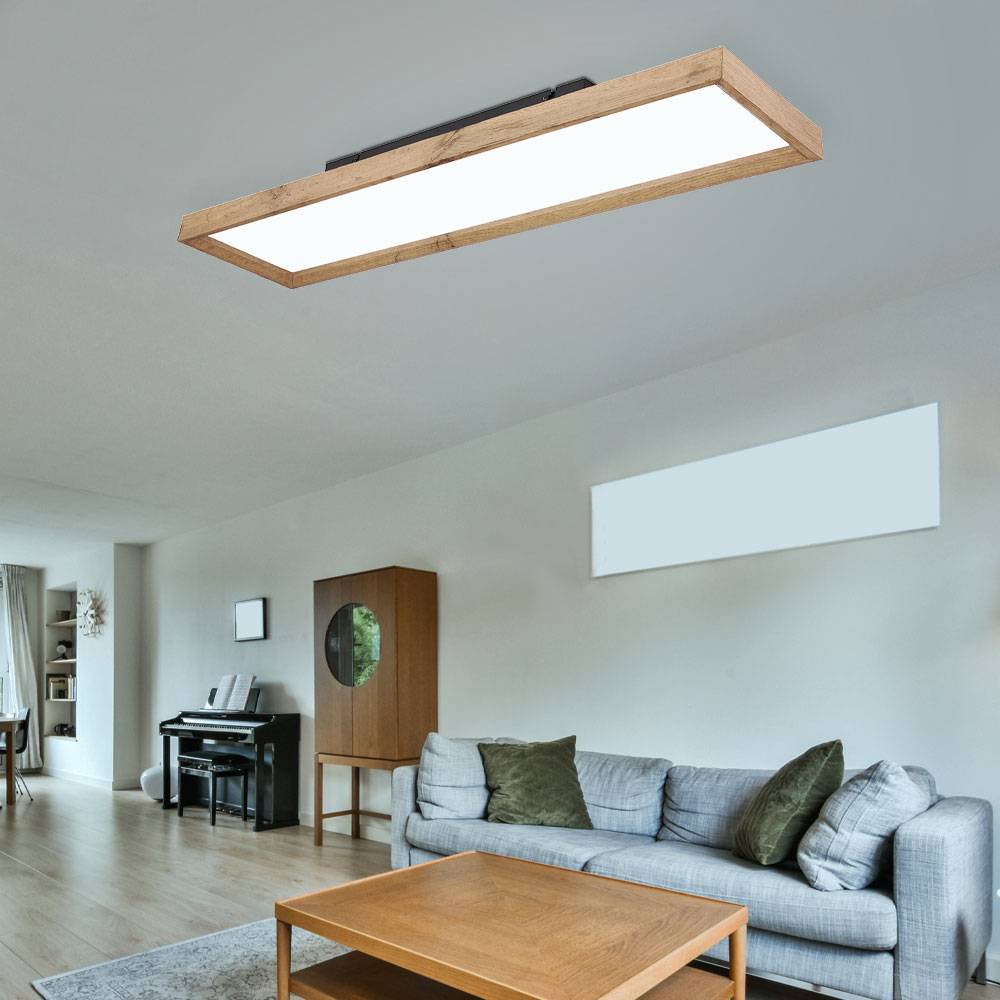 Deckenleuchte Deckenlampe Wohnzimmerleuchte Holzleuchte Lampe Schlafzimmer, CCT Farbfixierung, Holzoptik Landhaus weiß, 1x LED 24W 1500Lm