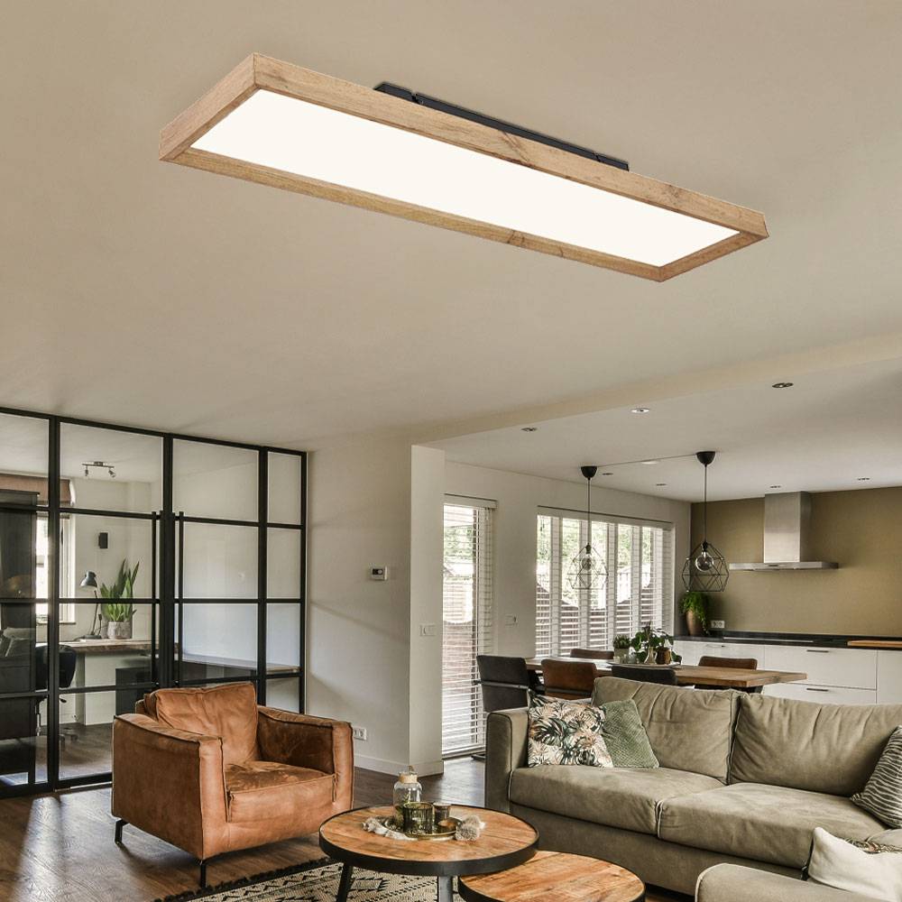 Deckenleuchte Deckenlampe Wohnzimmerleuchte Holzleuchte Lampe Schlafzimmer, CCT Farbfixierung, Holzoptik Landhaus weiß, 1x LED 24W 1500Lm