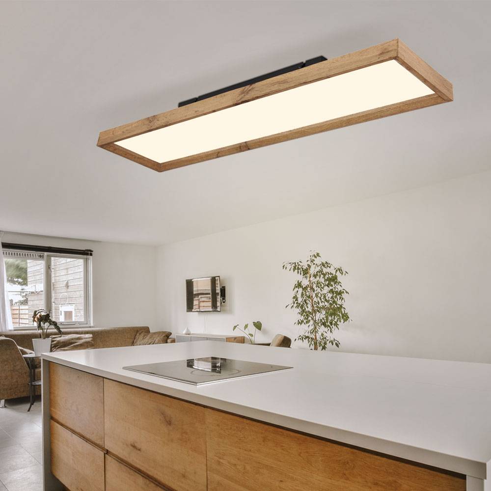 Deckenleuchte Deckenlampe Wohnzimmerleuchte Holzleuchte Lampe Schlafzimmer, CCT Farbfixierung, Holzoptik Landhaus weiß, 1x LED 24W 1500Lm