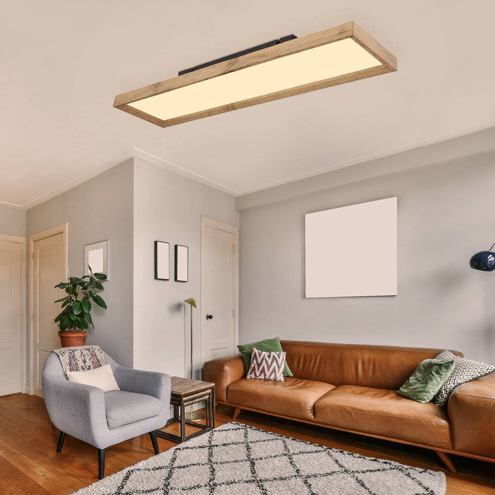 Deckenleuchte Deckenlampe Wohnzimmerleuchte Holzleuchte Lampe Schlafzimmer, CCT Farbfixierung, Holzoptik Landhaus weiß, 1x LED 24W 1500Lm