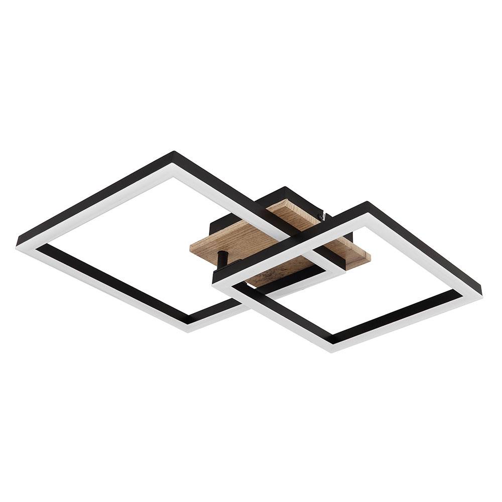 Deckenlampe Wohnzimmerlampe schwarz Deckenleuchte Holzoptik mit beweglichen Elementen, Metall, 1x LED 18 W 1200lm 3000K warmweiß, LxBxH 53x38x9 cm