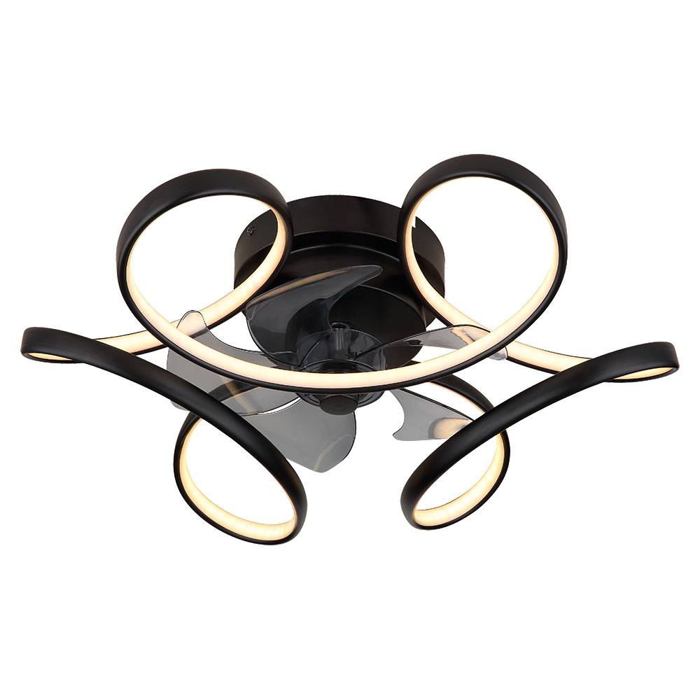 Deckenlampe schwarz Ventilator modern Wohnzimmerleuchte dimmbar, LED Designlampe Fernbedienung Lüfter, Metall, LED 30W 2200lm 3000-6000K, DxH