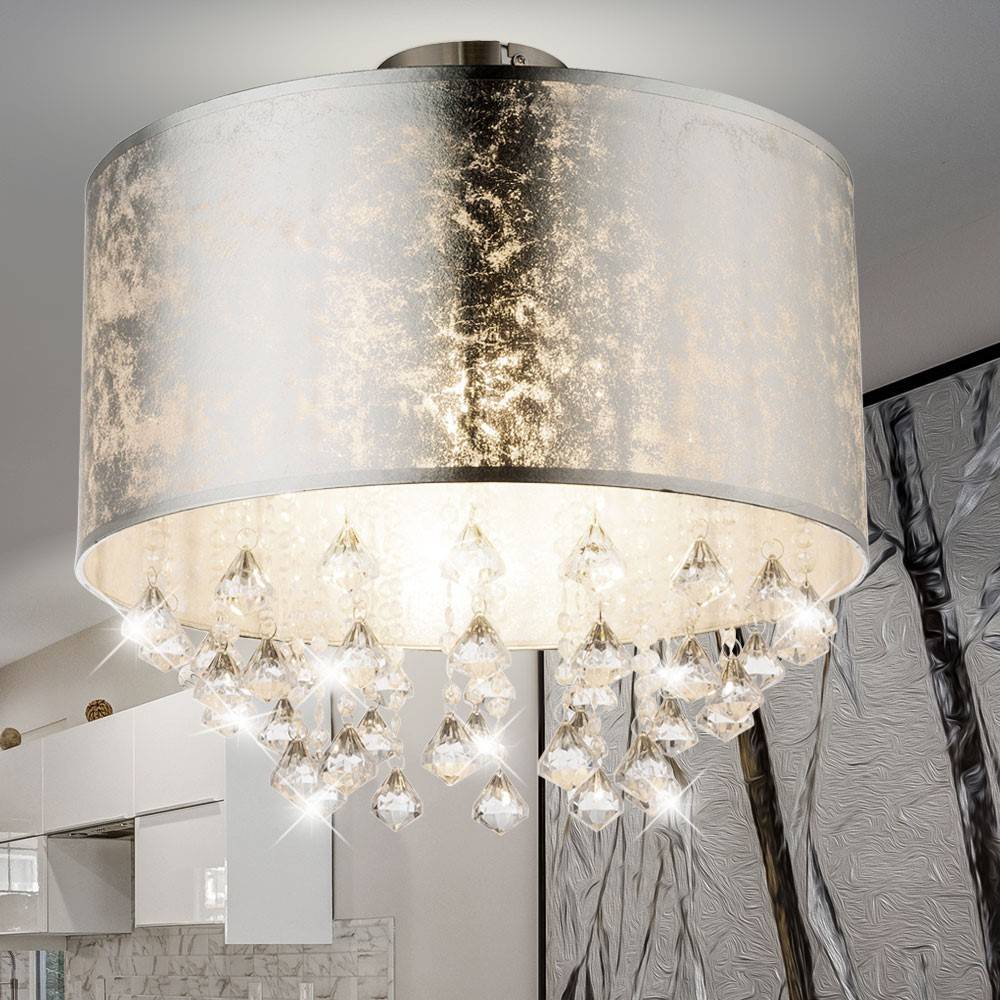 Deckenleuchte Farbwechsel Deckenlampe Fernbedienung dimmbar Lampe mit Kristallbehang, Blattsilber, 1x RGB LED 8,5W 806Lm warmweiß, DxH 40x38 cm