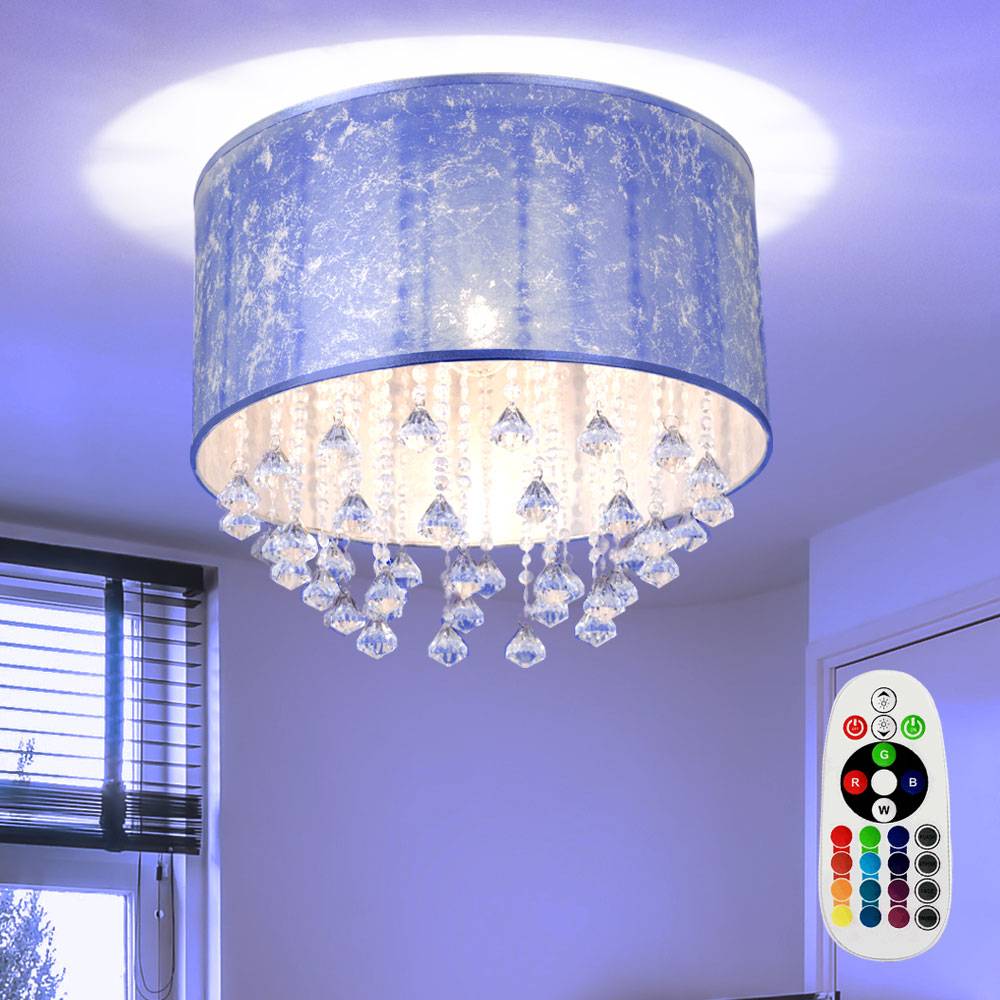 Deckenleuchte Farbwechsel Deckenlampe Fernbedienung dimmbar Lampe mit Kristallbehang, Blattsilber, 1x RGB LED 8,5W 806Lm warmweiß, DxH 40x38 cm