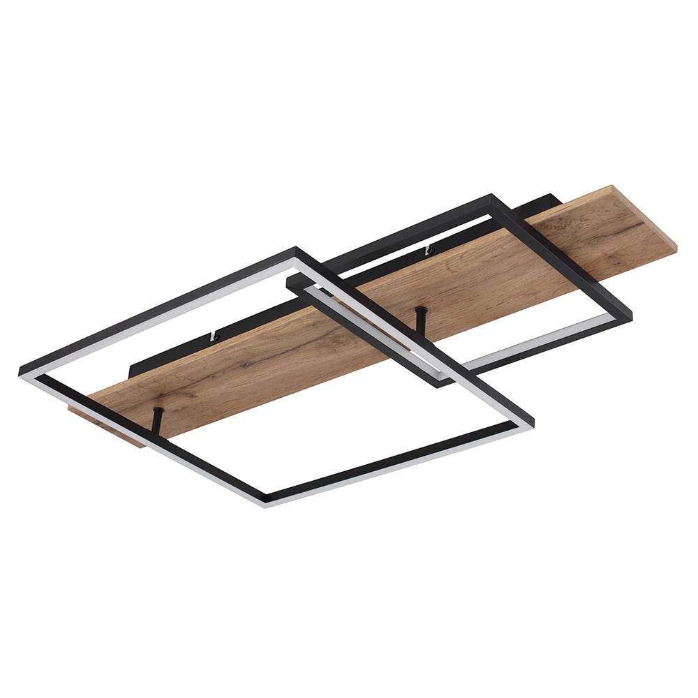 Deckenleuchte Wohnzimmer Holzoptik Schlafzimmerlampe Memory Deckenlampe LED mit Holzoptik, Aluminium Metall schwarz, 1x LED 24W 1100Lm warmweiß
