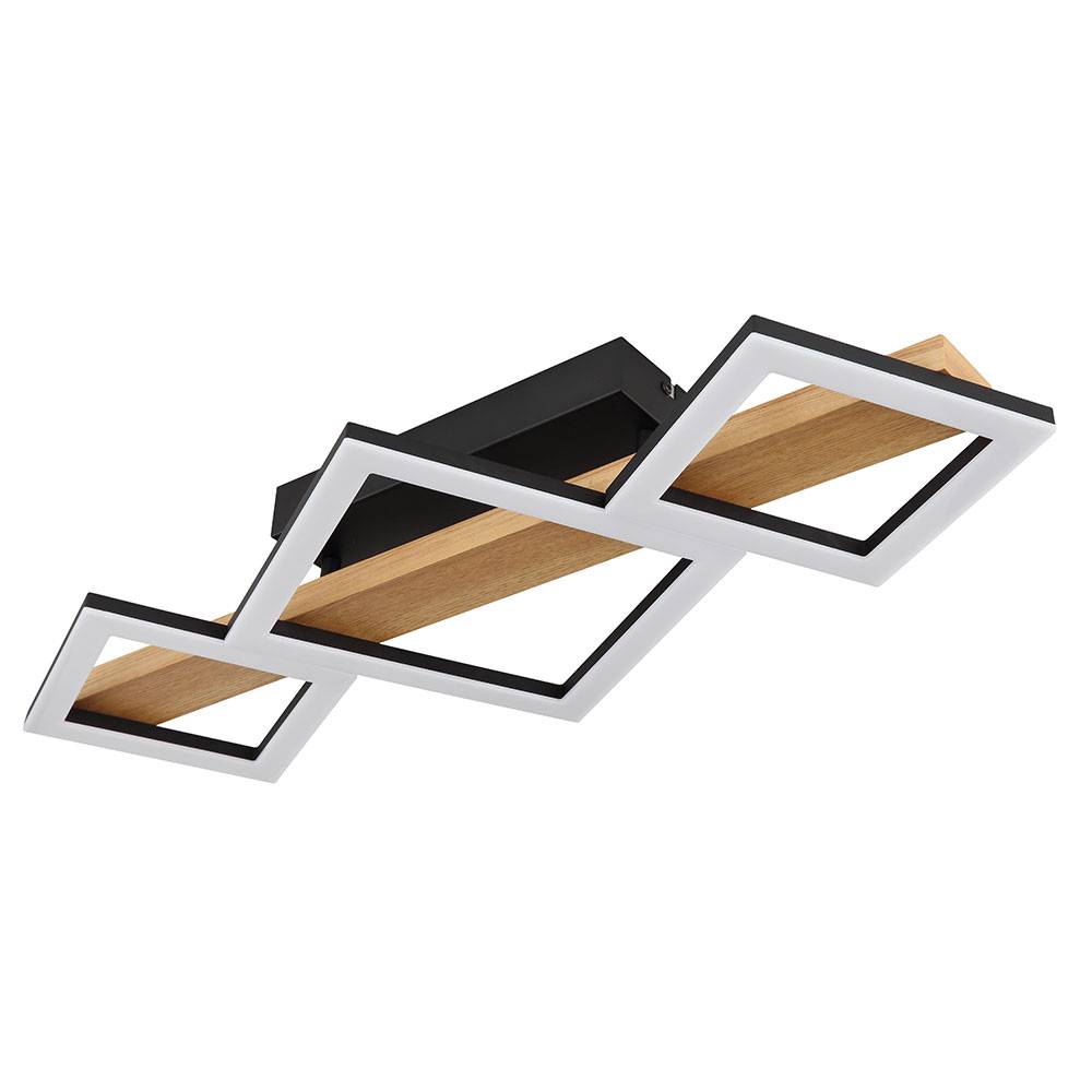 LED Deckenleuchte Holz Wohnzimmerlampe Designleuchte Deckenlampe Quadrate, MDF Metall, 29W 1560Lm warmweiß, LxBxH 66x30x10