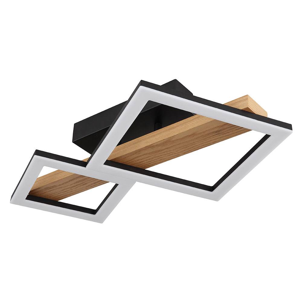 LED Deckenleuchte Holz Wohnzimmerlampe Designleuchte Deckenlampe Quadrate, MDF Metall, 19W 1150Lm warmweiß, LxBxH 48x30x10