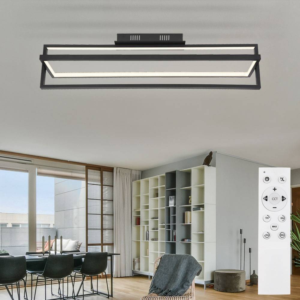 Deckenleuchte Deckenlampe Wohnzimmerlampe, Dimmbar Nachtlicht Fernbedienung Timer schwenkbar, Metall schwarz, 1x LED 23W 880Lm 2700-6500K, LxBxH