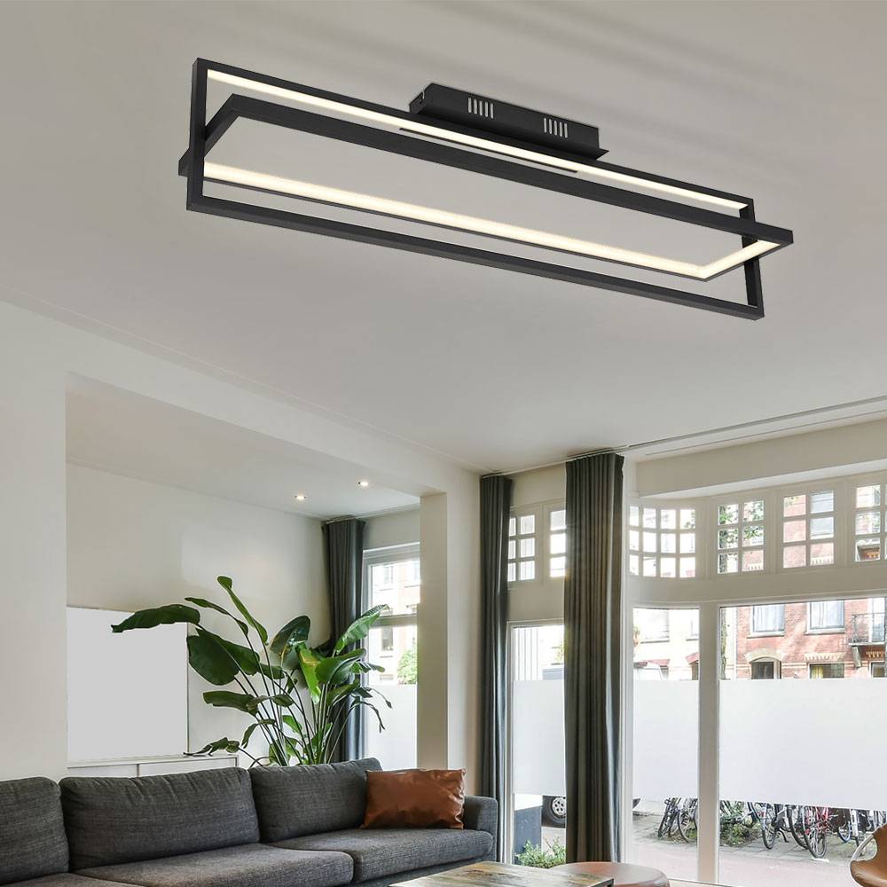 Deckenleuchte Deckenlampe Wohnzimmerlampe, Dimmbar Nachtlicht Fernbedienung Timer schwenkbar, Metall schwarz, 1x LED 23W 880Lm 2700-6500K, LxBxH