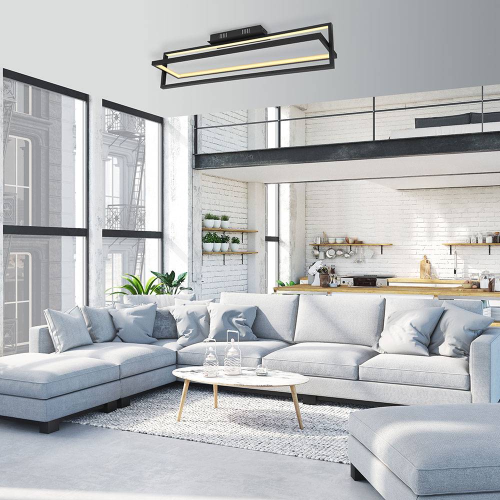 Deckenleuchte Deckenlampe Wohnzimmerlampe, Dimmbar Nachtlicht Fernbedienung Timer schwenkbar, Metall schwarz, 1x LED 23W 880Lm 2700-6500K, LxBxH