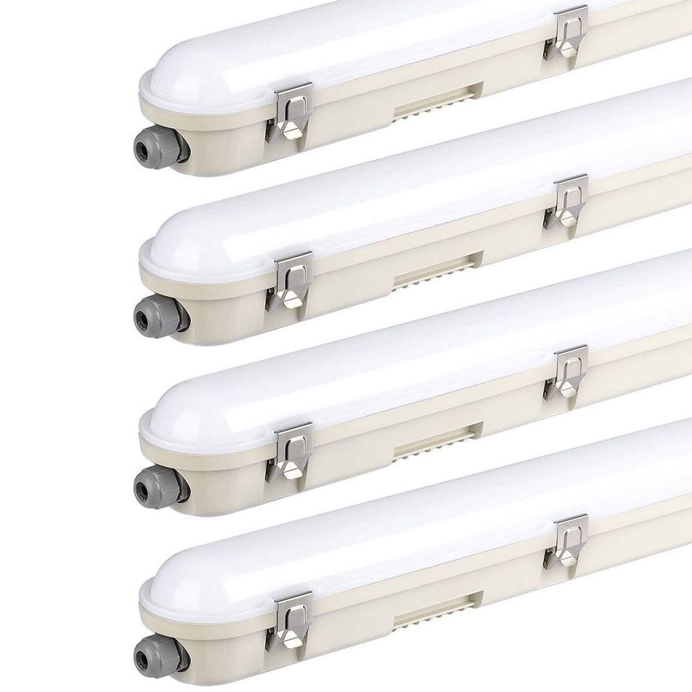 Deckenlampe weiß Wannenleuchte LED Nassraum Garagenlampe, Werkstattleuchte IP65 neutralweiß, 1x LED 48W 5760lm 4000K, LxBxH 150x7,8x7,2 cm, 4er Set