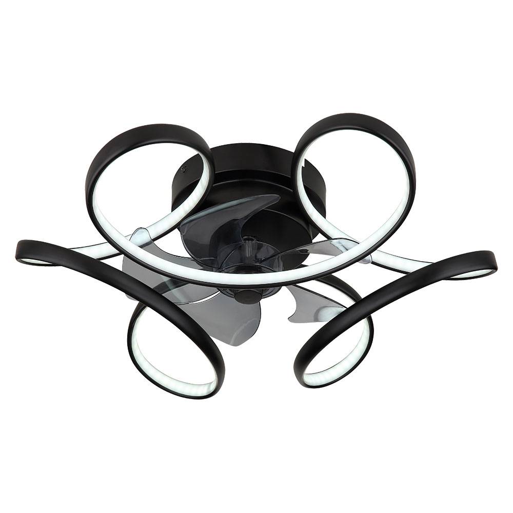 Deckenlampe schwarz Ventilator Wohnzimmerleuchte Dimmer Raumkühler LED Fernbedienung Lüfter, Metall, LED 30W 2200lm 3000-6000K, DxH 56x21cm
