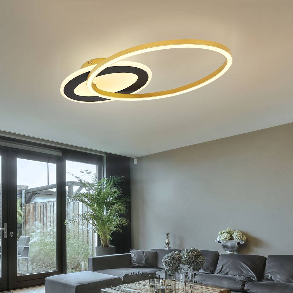 Deckenleuchte Ringform Wohnzimmerlampe schwarz gold Design Deckenlampe mit drehbarem Elemnt, Metall Acryl, opal, 1x 24W 1140lm 3000K, LxBxH