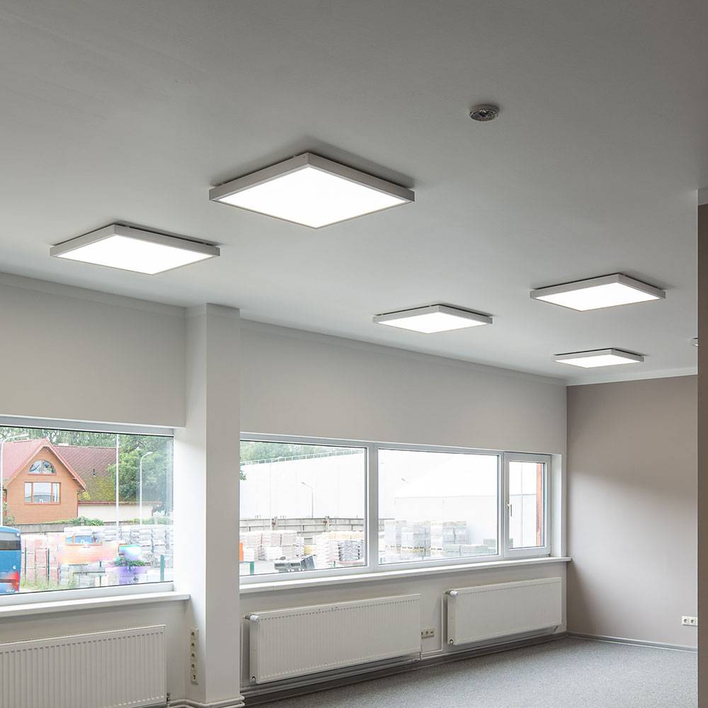 Deckenlampe Büro Deckenleuchte Einbau LED Panel quadratisch, Tageslichtlampe Aufbau Deckenpanel weiß, LED 36W 3960lm 6500K, LxBxH 59,5x59,x5x3 cm