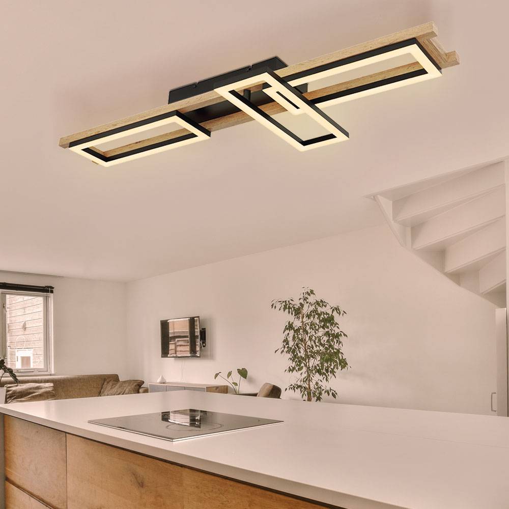 Deckenleuchte Fernbedienung Holz Wohnzimmerleuchte Decke dimmbar Deckenlampe schwenkbar, CCT, 1x LED 30W 1800Lm, LxBxH 100x13,5x11cm