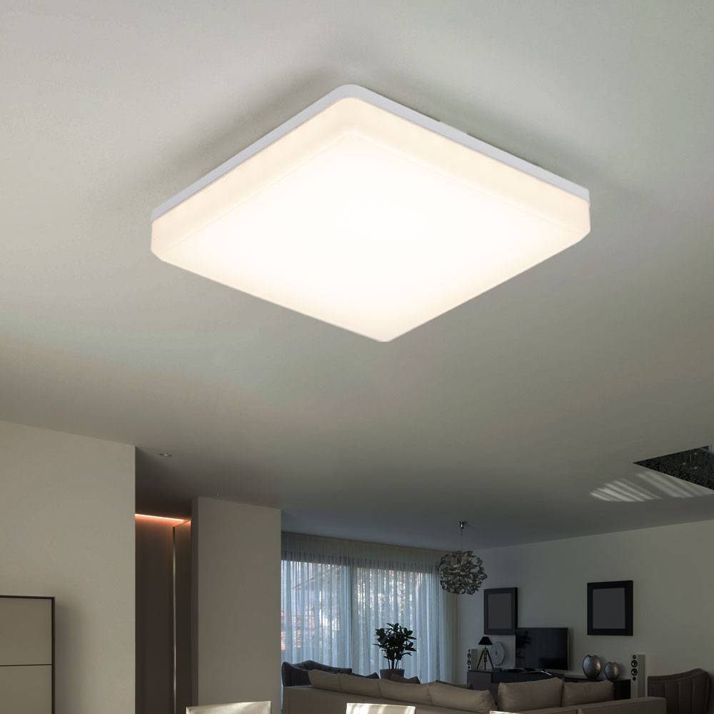 Deckenlampe Büro Deckenleuchte weiß LED Lampe quadratisch, Wohnzimmerleuchte Rahmenlos modern, 1x LED 15 W 1700 lm 3000K warmweiß, LxBxH 20x20x4,75