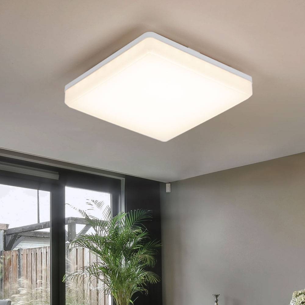 Deckenlampe Büro Deckenleuchte weiß LED Lampe quadratisch, Wohnzimmerleuchte Rahmenlos modern, 1x LED 15 W 1700 lm 3000K warmweiß, LxBxH 20x20x4,75