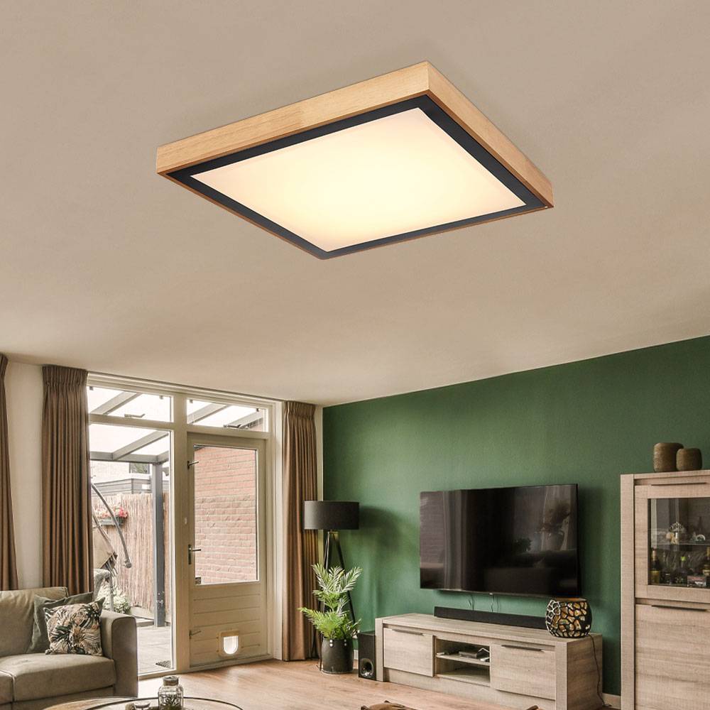 Deckenleuchte CCT Deckenlampe Schlafzimmer Landhausstil Holzleuchte, Holzoptik braun Metall schwarz opal, 1x LED 24W 1020Lm 3000K, 4500K, 6000K