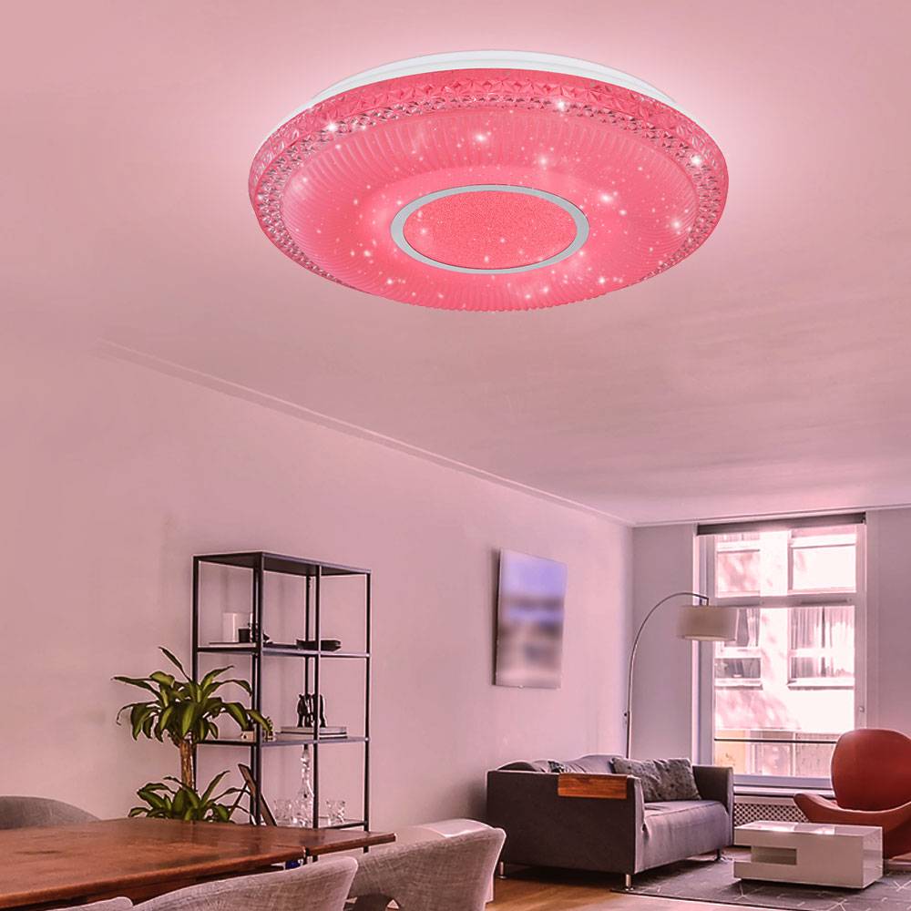 Deckenleuchte mit Sterneneffekt dimmbare Deckenlampe weiß dimmbare Lampe mit Fernbedienung, Tageslichtfunktion Farbwechsel, 1x RGB LED 40W 2140Lm