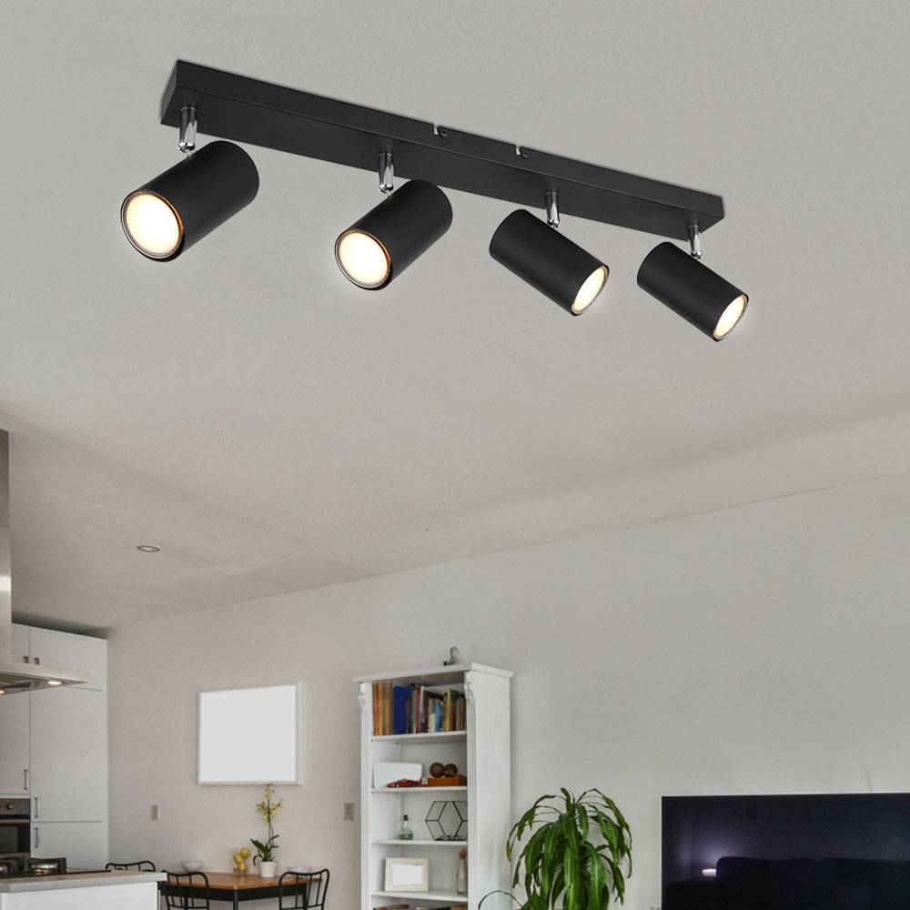 Deckenleuchte Spot 4 flammig Deckenstrahler schwarz LED Deckenlampe Wohnzimmer modern, schwenkbare Strahler, Metall, 4x 4,5W 4x 400lm warmweiß, LxBx