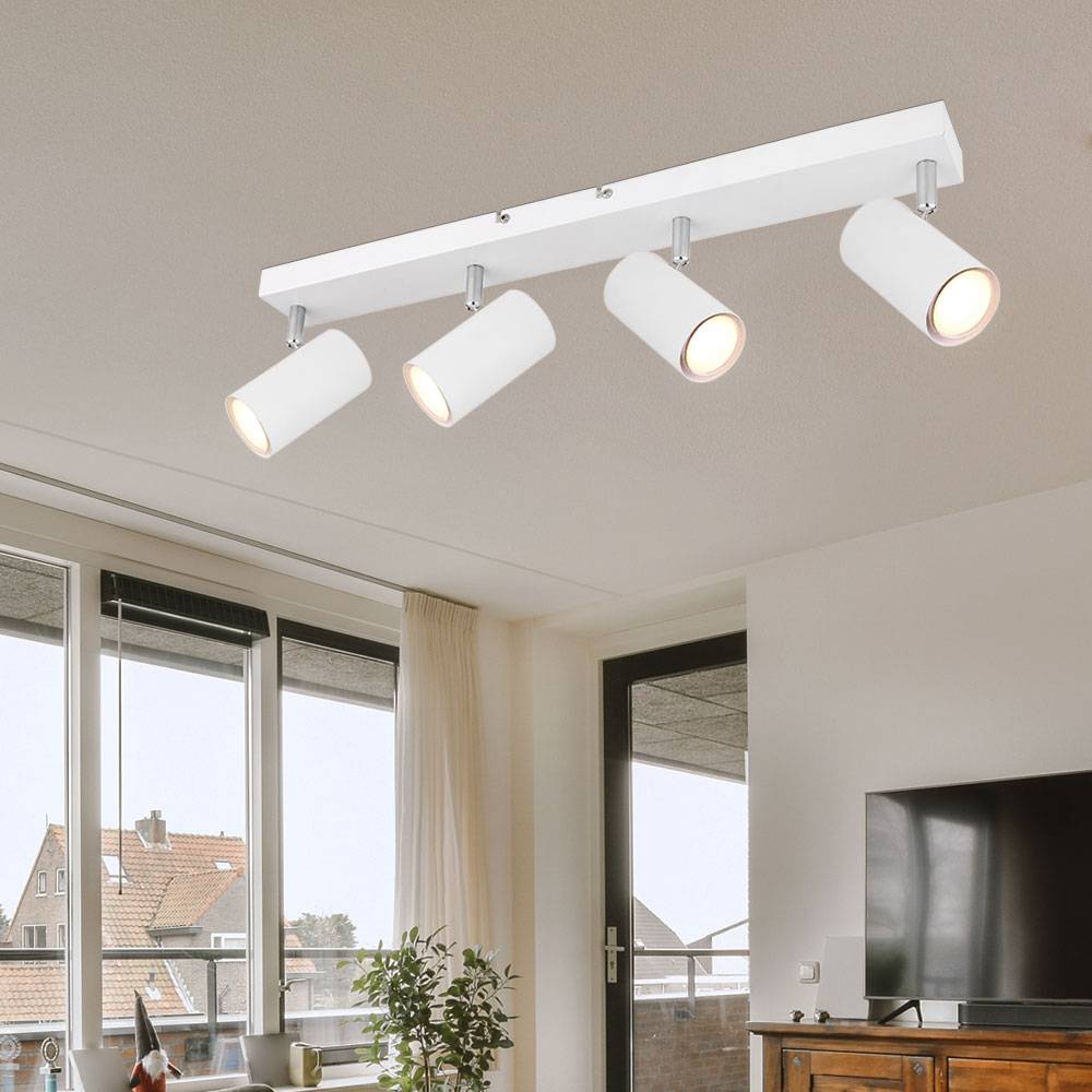 Deckenlampe Spot 4 flammig Deckenstrahler weiß LED Deckenleuchte Wohnzimmer, mit schwenkbaren Spots, Metall, 4x 4,5W 4x 400lm warmweiß, LxBxH 56x6x1