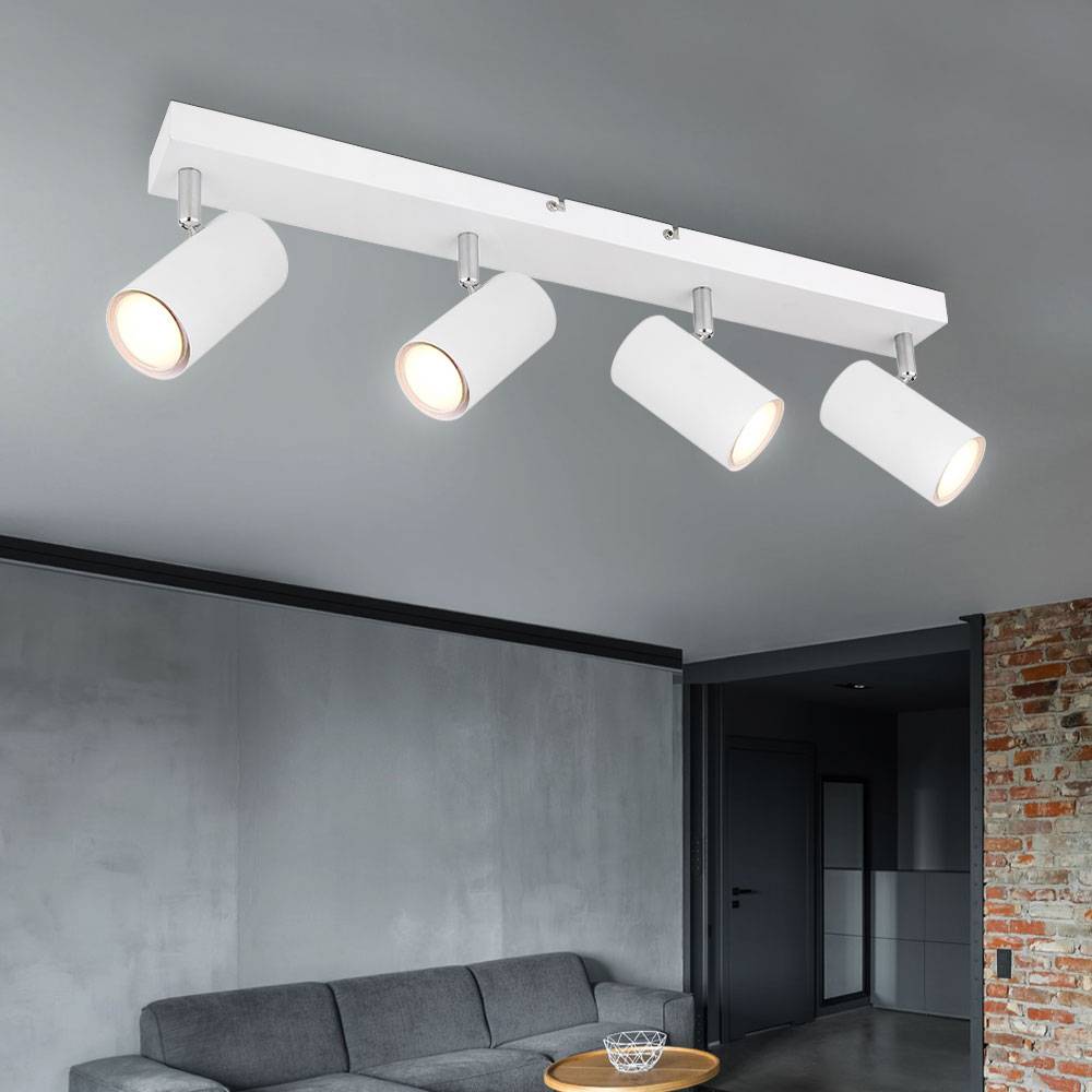 Deckenlampe Spot 4 flammig Deckenstrahler weiß LED Deckenleuchte Wohnzimmer, mit schwenkbaren Spots, Metall, 4x 4,5W 4x 400lm warmweiß, LxBxH 56x6x1