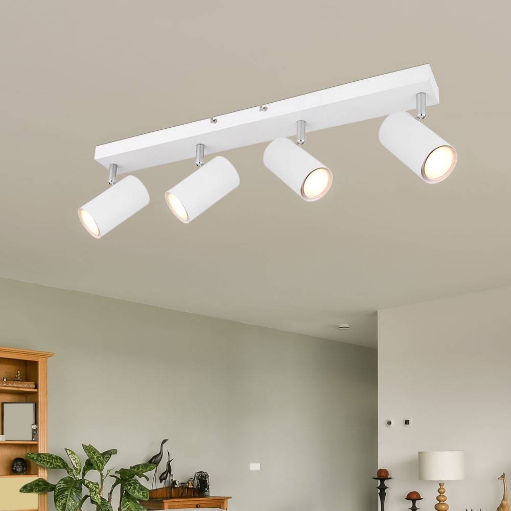 Deckenlampe Spot 4 flammig Deckenstrahler weiß LED Deckenleuchte Wohnzimmer, mit schwenkbaren Spots, Metall, 4x 4,5W 4x 400lm warmweiß, LxBxH 56x6x1
