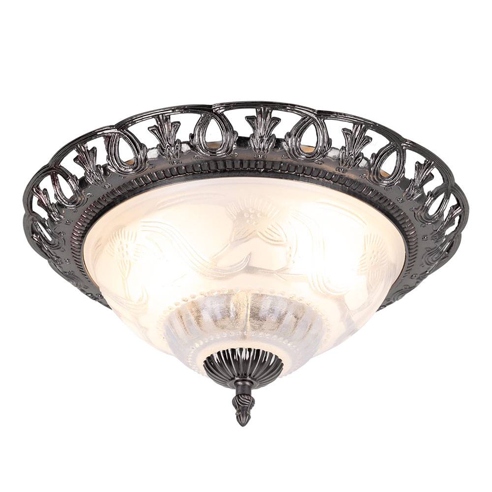 Deckenlampe dimmbar mit Fernbedienung LED Wohnzimmerlampe antik silber Deckenleuchte rund, Retrolampe Perlmutt verschnörkelte Elemente, Metall, 2x