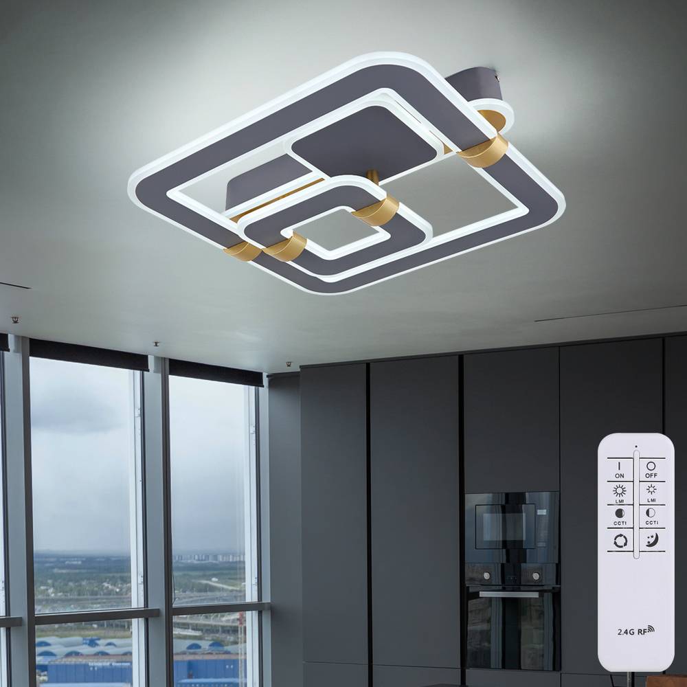 Deckenlampe LED Deckenlampe Schlafzimmerlampe dimmbar CCT Fernbedienung gold grau, 1x LED 2545lm 56 Watt warmweiß-kaltweiß 2700K-6000K, L 50 cm