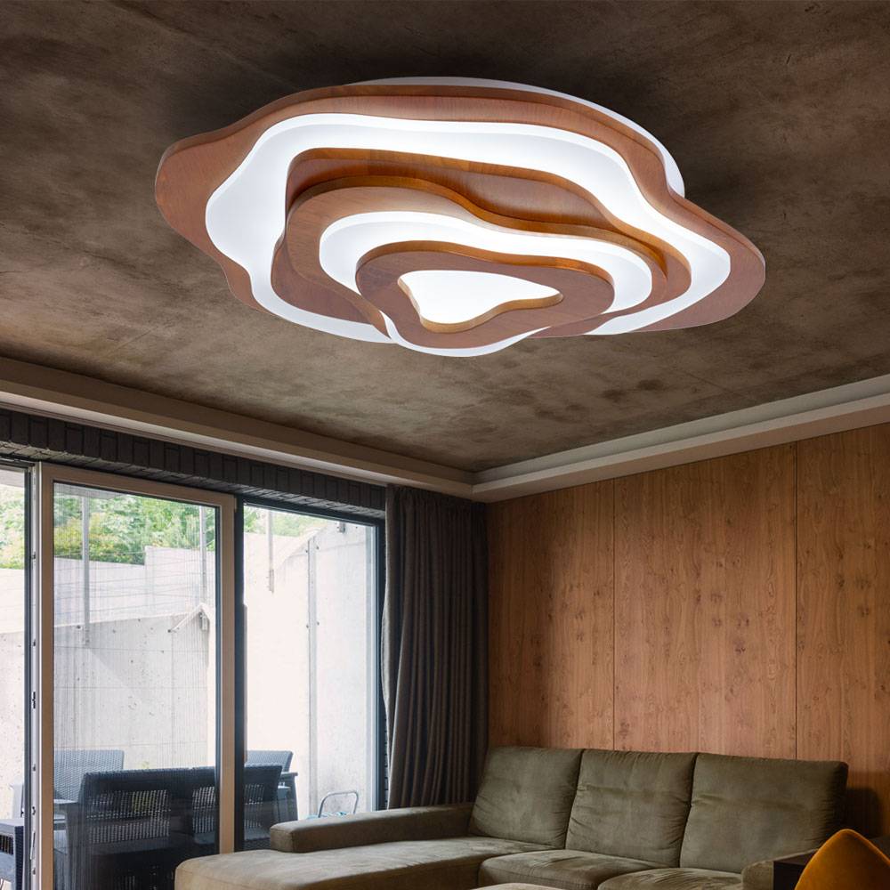 Deckenlampe Leuchte Schlafzimmerleuchte Fernbedienung CCT Tageslichtlampe Holzleuchte, Metall, braun opal, LED 40 W 1600 lm 2700-6500