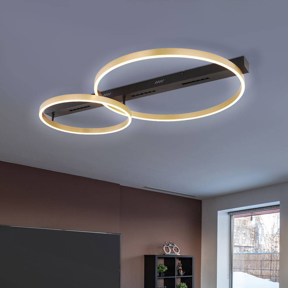 LED Deckenlampe Wohnzimmerleuchte Deckenleuchte schwarz gold, 3 Stufen Schalter, 54W 2560lm warmweiß, L 93 cm