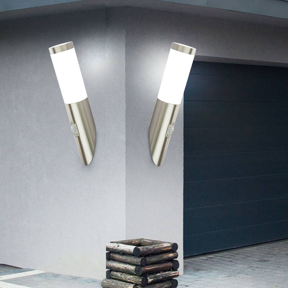 LED Außenlampe Wandleuchte mit Bewegungsmelder Edelstahl IP44 Außenbeleuchtung Außen Wandlampe Fackel Lampe im 2er Set