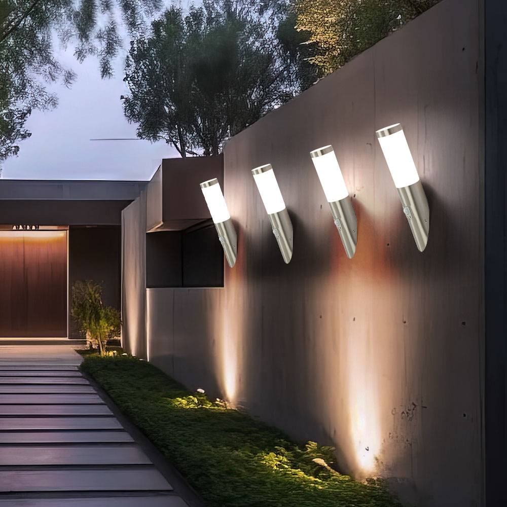 2er Set Außen Wandlampe Bewegungsmelder Wandleuchte Fassadenlampe Edelstahl Fackel Haustür Hauswand Beleuchtung 7,6x41x20cm