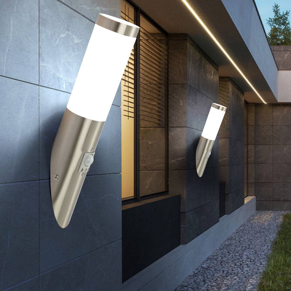 2er Set Außen Wandlampe Bewegungsmelder Wandleuchte Fassadenlampe Edelstahl Fackel Haustür Hauswand Beleuchtung 7,6x41x20cm
