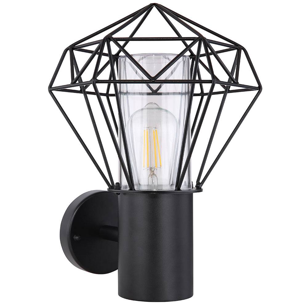 Außenbeleuchtung Wandleuchte Wandlampe Außen Gartenlampe Gitter schwarz, Diamant Edelstahl, 1x E27, BxHxT 21,8x32x27cm