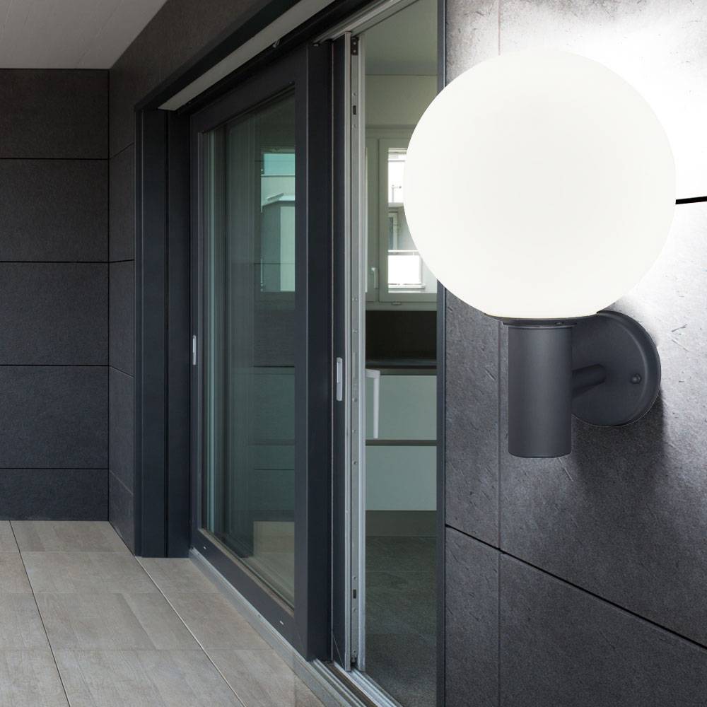 Außenleuchte Wandleuchte Gartenleuchte Edelstahl Fassadenleuchte Glaskugel weiß, Edelstahl anthrazit, 1x E27, DxH 25x37 cm