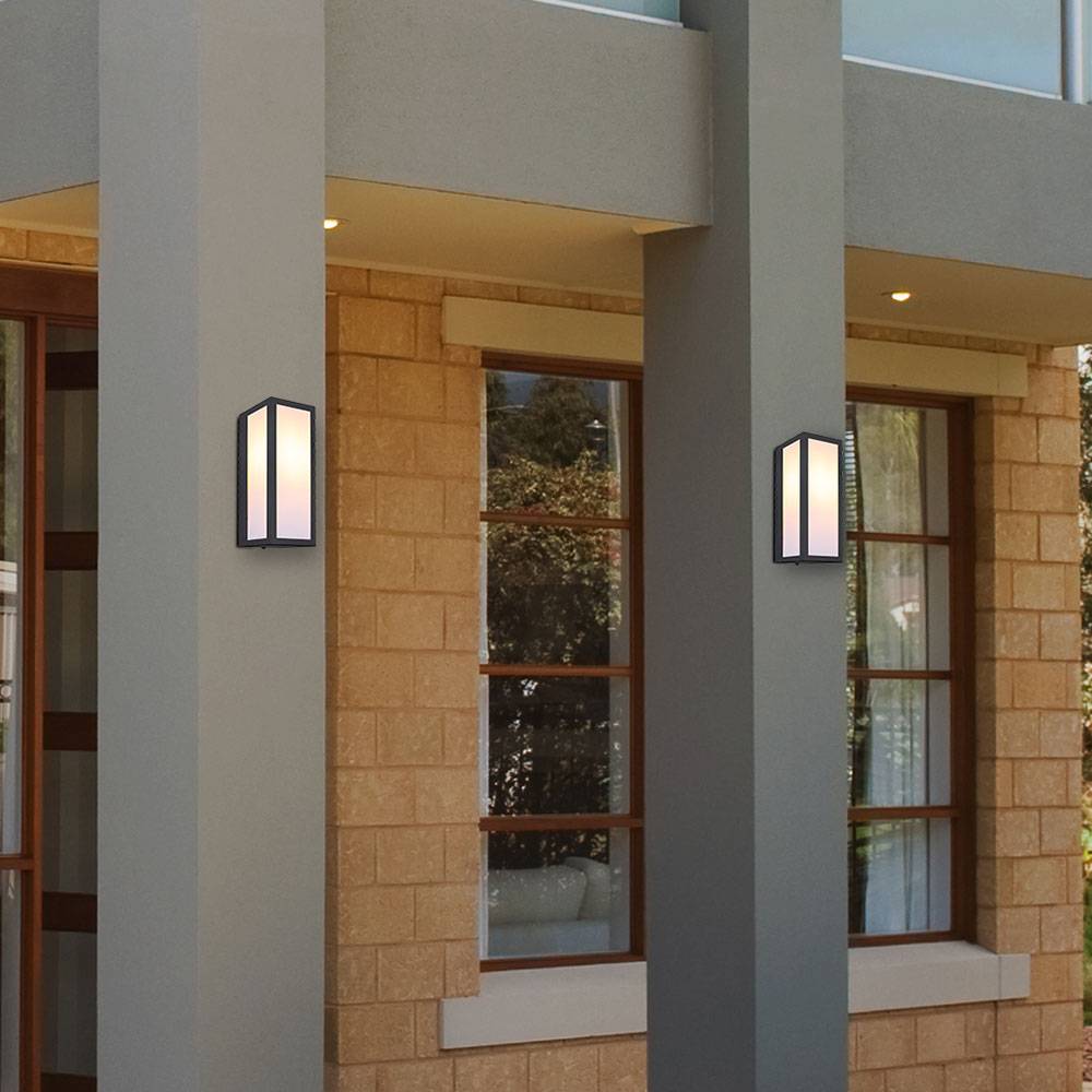 Wandleuchte Fassadenlampe schwarz Haustürlampe Außenwandlampe, Metall Kunststoff opal, 1x E27, HxBxT: 32x12x14 cm