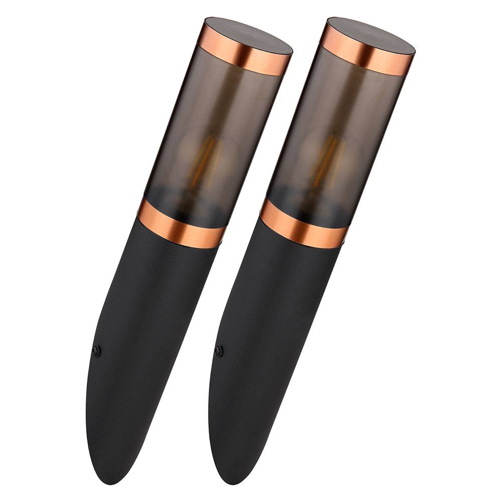 Wandleuchte Außenwandlampe Edelstahl Garten Lupfer rauch Wandlampe Fackel Aussen, schwarz rauch, 1x E27, BxH 7,6x41 cm, 2er Set