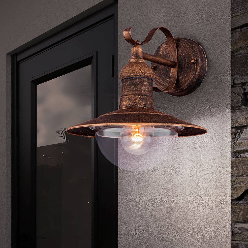 Außenwandleuchte Laterne Wandlampe Edelstahl Haustürlampe Außenlampe gold patiniert, 1x E27, BxHx 24x30 cm