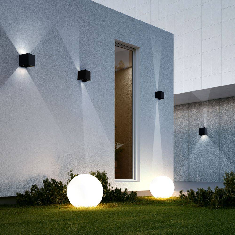 Wandlampe Aussen Up and Down Leuchten Aussen LED Wandleuchte Außen, einstellbarer Lichtkegel, Alu schwarz, LED 11W 1380lm neutralweiß, LxBxH 10x10x1