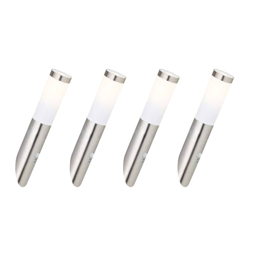 Wandleuchte Edelstahl Wandfackel Außen Hauswandleuchte Bewegungsmelder, Fernbedienung dimmbar, 1x RGB LED 8,5W 806Lm warmweiß, DxH 7,6x40cm, 4er Set