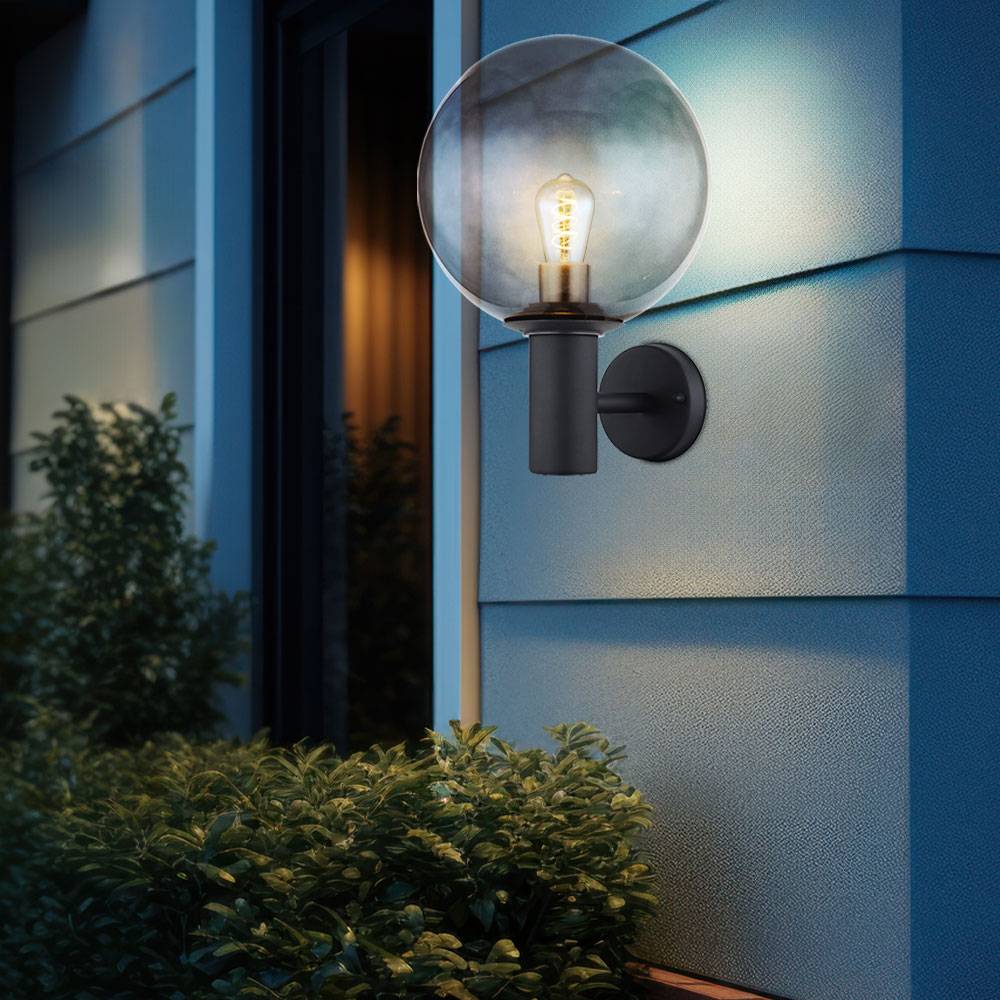 Außenlampe Edelstahl Wandleuchte Außen E27 Terrassenlampe Außen anthrazit, Glas rauch, 1x E27, LxBxH 26,5x25x37 cm