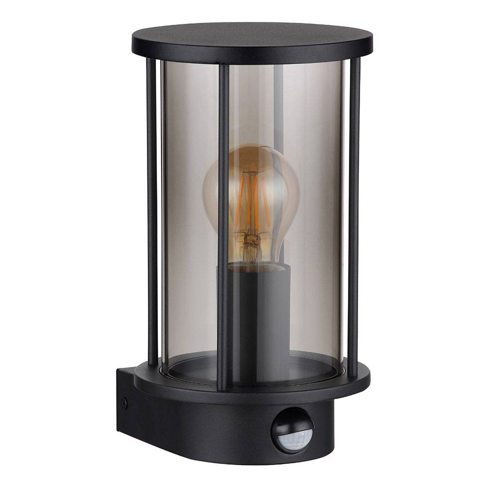 Wandleuchte Außenlampe Fassadenleuchte Bewegungsmelder Glas Rauch Edelstahl Gartenleuchte, 1x E27, HxB in cm: 25,2x14,3