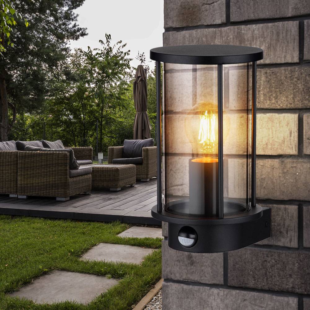 Wandleuchte Außenlampe Fassadenleuchte Bewegungsmelder Glas Rauch Edelstahl Gartenleuchte, 1x E27, HxB in cm: 25,2x14,3